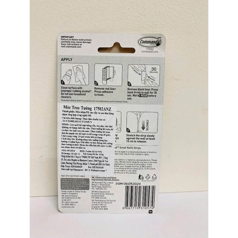 Móc dán tường kiểu vuông Command™ 17502ANZ - Chịu lực 225g - 3 cái/vỉ, , large image number null